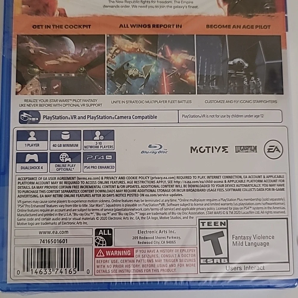 Playstation PS4 VR Mode Included Star Wars Squadrons Rated Teens Blu-ray Disc